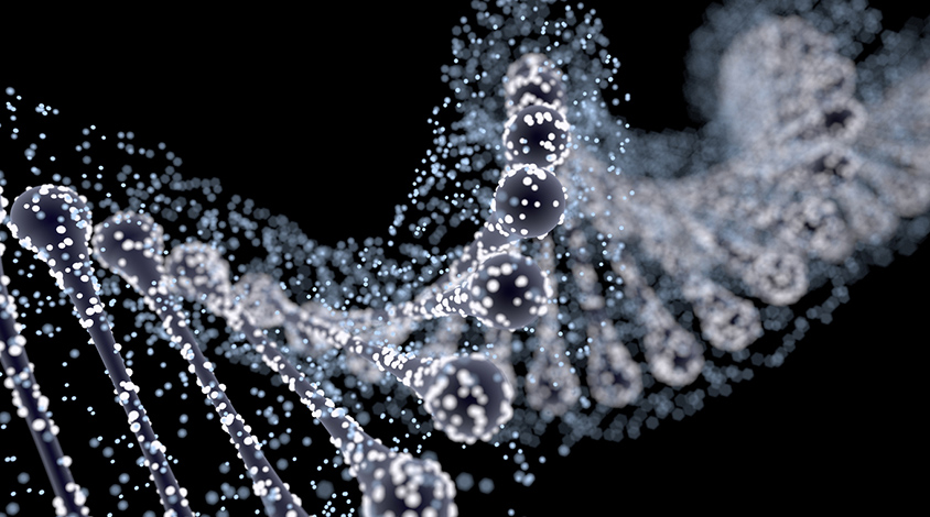 Spiral DNA against a dark background