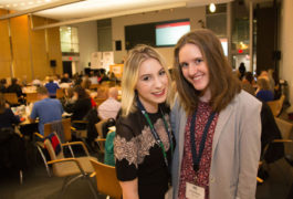 Shira Strongin, left, and Emily Muller, right, pose at the Rare Disease Legislative Advocates conference in Washington, D.C., on 28 February 2017.