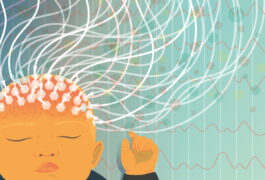 Illustration of baby with an EEG cap.