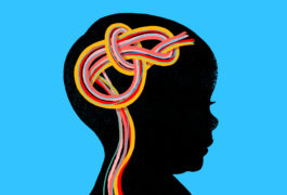 Illustration of child's silhouette with brain as a colorful knot.