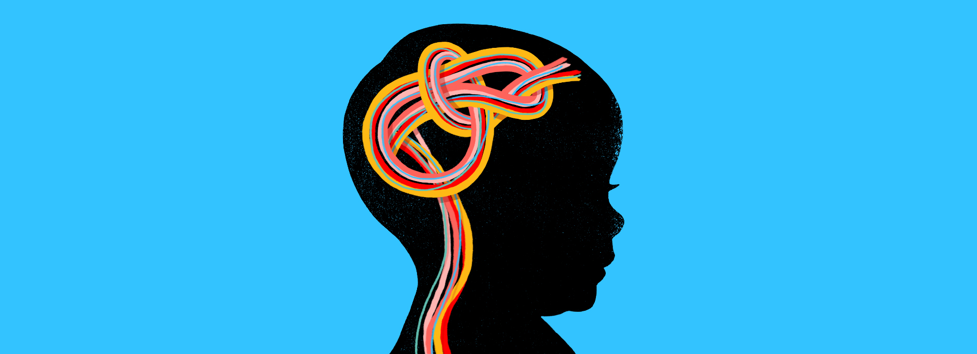 Illustration of child's silhouette with brain as a colorful knot.