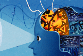 Illustration of person looking at a car, with a window into their brain activity.