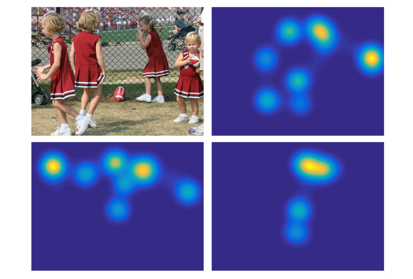 image of cheerleaders juxtaposed with images of a child's gaze
