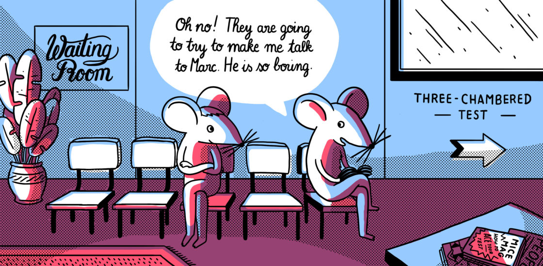 Two mice in a waiting room.