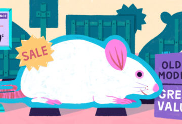 illustration of mouse on sale in a city